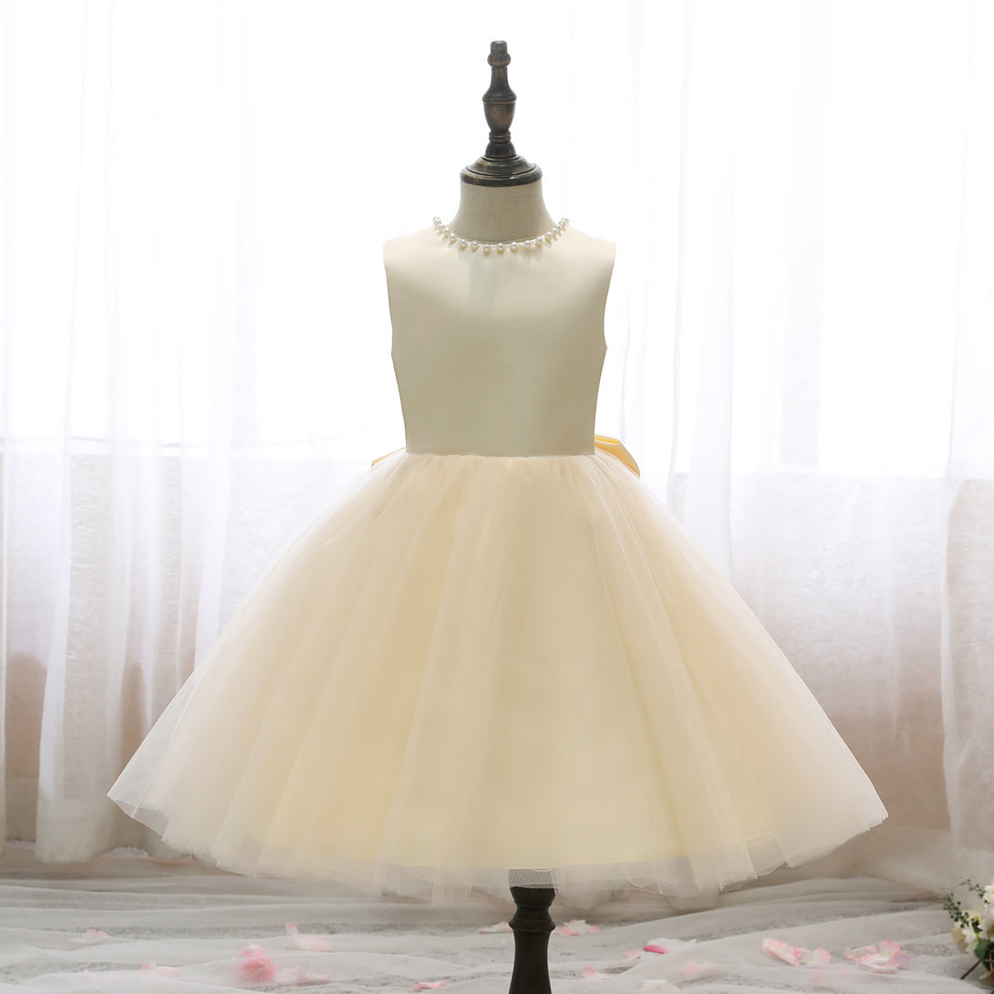 Boat Neck Sleeveless Knee-Length Satin/Tulle Holiday＆Christmas Dresses With Beads/Bow Girls Gidiondress