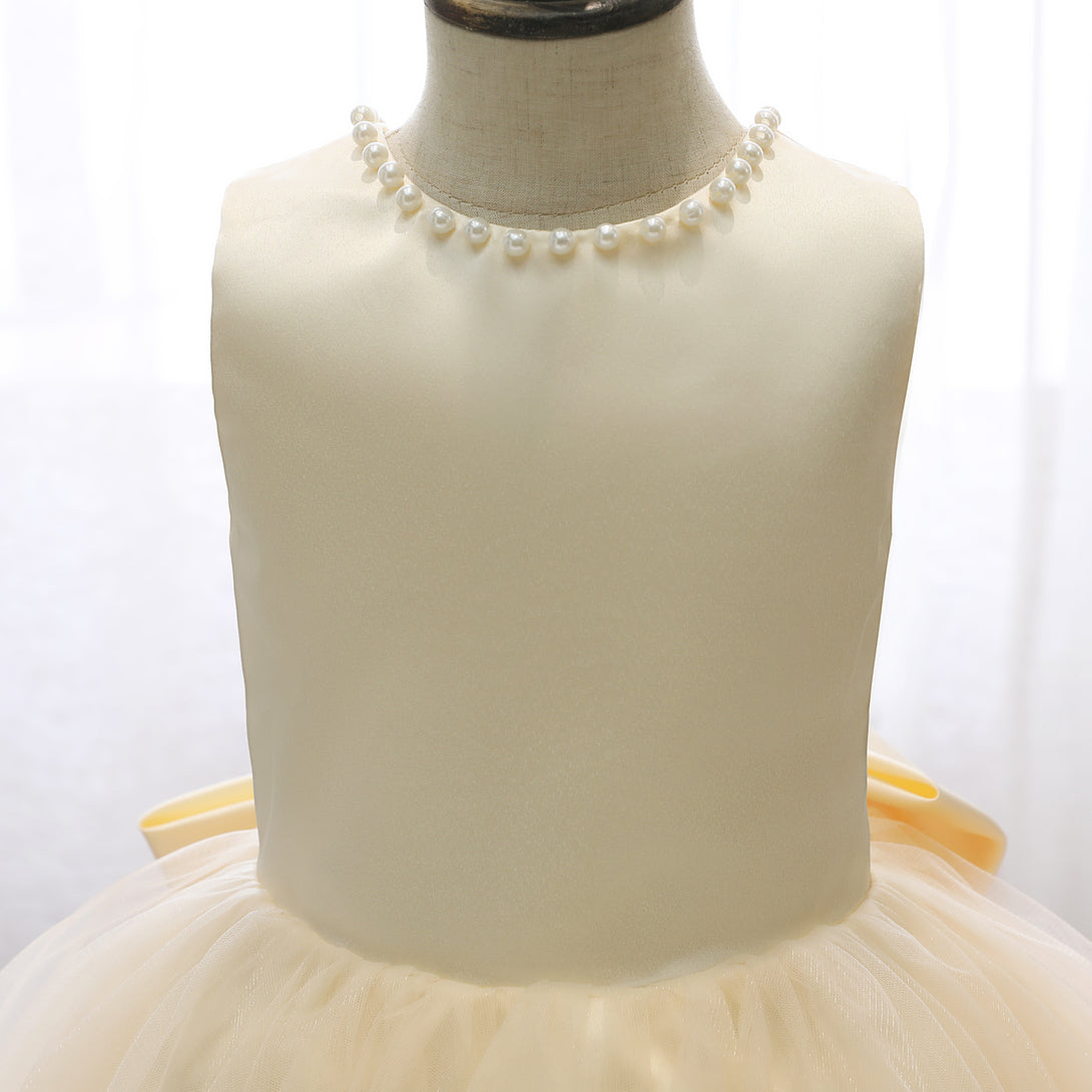 Boat Neck Sleeveless Knee-Length Satin/Tulle Holiday＆Christmas Dresses With Beads/Bow Girls Gidiondress