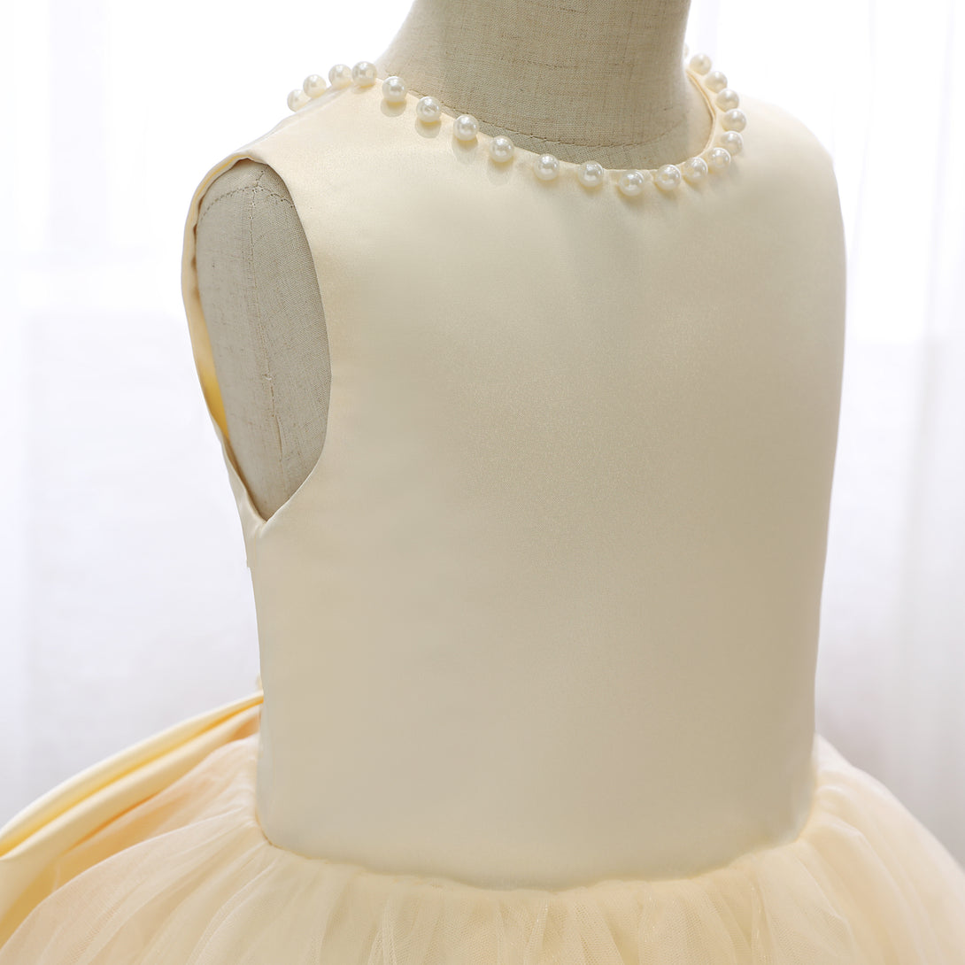 Boat Neck Sleeveless Knee-Length Satin/Tulle Holiday＆Christmas Dresses With Beads/Bow Girls Gidiondress