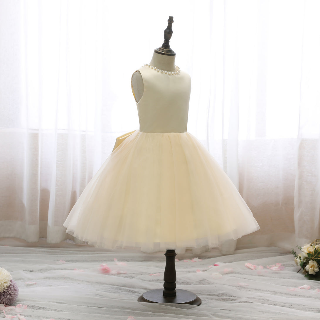 Boat Neck Sleeveless Knee-Length Satin/Tulle Holiday＆Christmas Dresses With Beads/Bow Girls Gidiondress