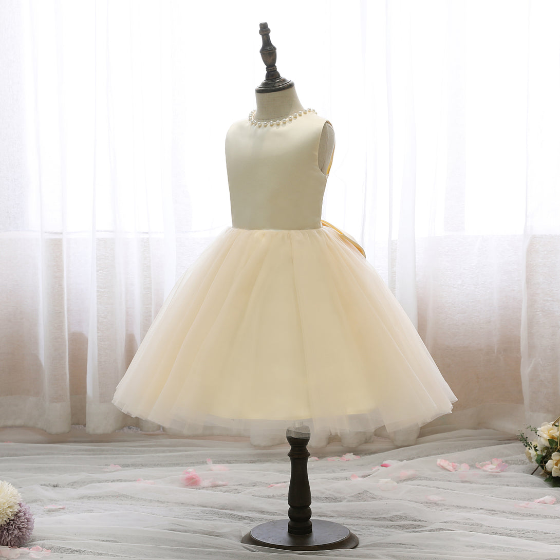 Boat Neck Sleeveless Knee-Length Satin/Tulle Holiday＆Christmas Dresses With Beads/Bow Girls Gidiondress