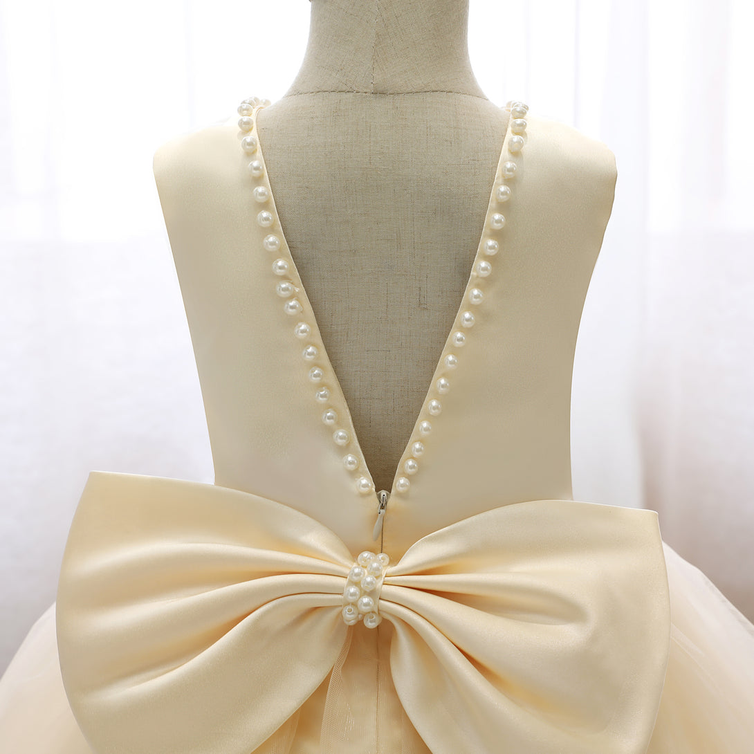 Boat Neck Sleeveless Knee-Length Satin/Tulle Holiday＆Christmas Dresses With Beads/Bow Girls Gidiondress