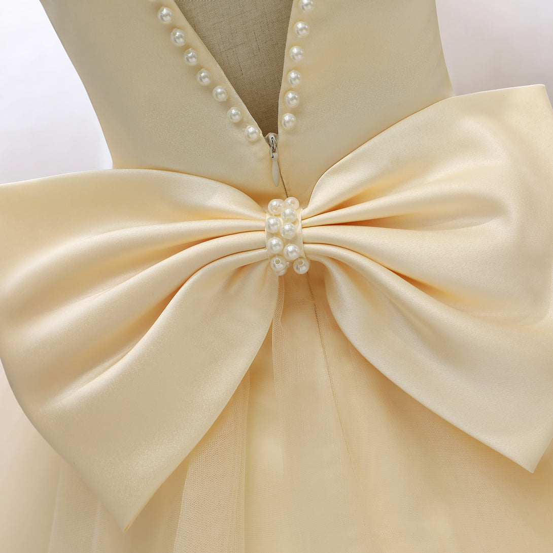 Boat Neck Sleeveless Knee-Length Satin/Tulle Holiday＆Christmas Dresses With Beads/Bow Girls Gidiondress