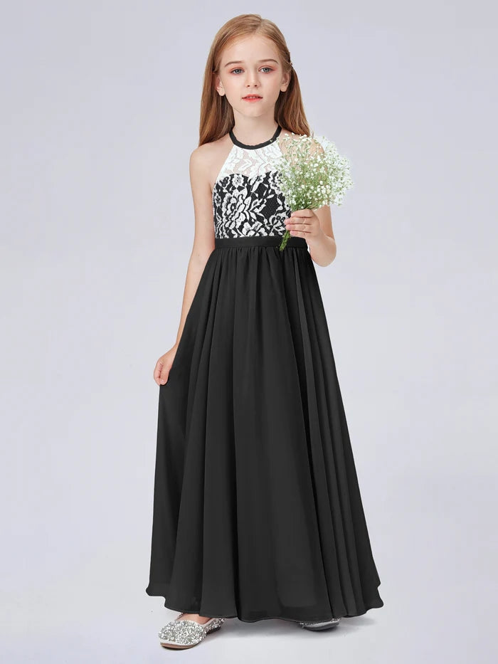 Lace Chiffon Junior Bridesmaid Dress For Child Birthday Evening Dress With Belt Gidiondress