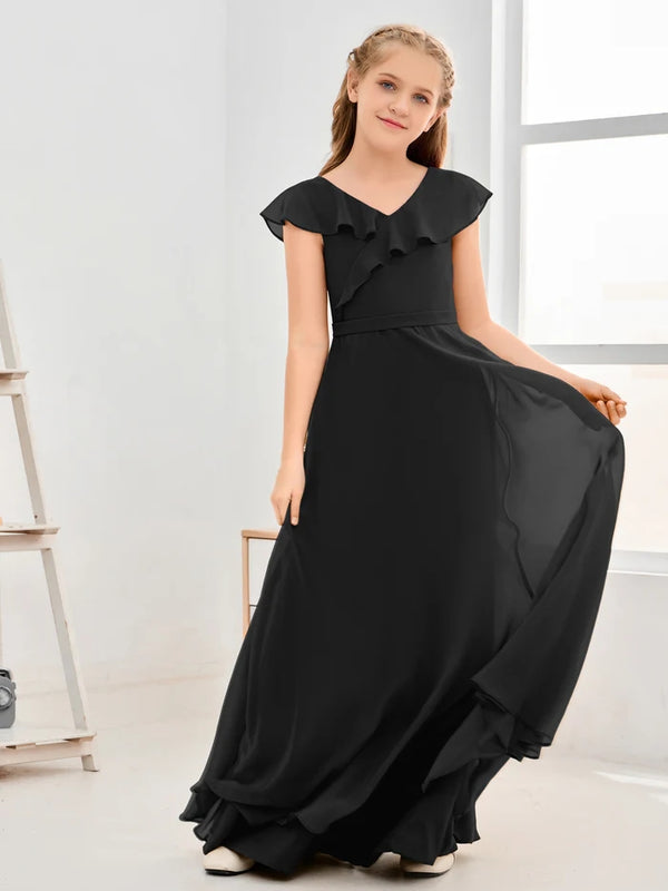 Floor-Length Chiffon Asymmetrical Junior Bridesmaid Dress/Girls Dress Girls Gidiondress