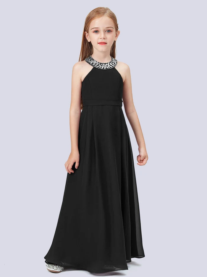 Chiffon Junior Bridesmaid Dress/Girls Birthday Dresses With Beads Gidiondress
