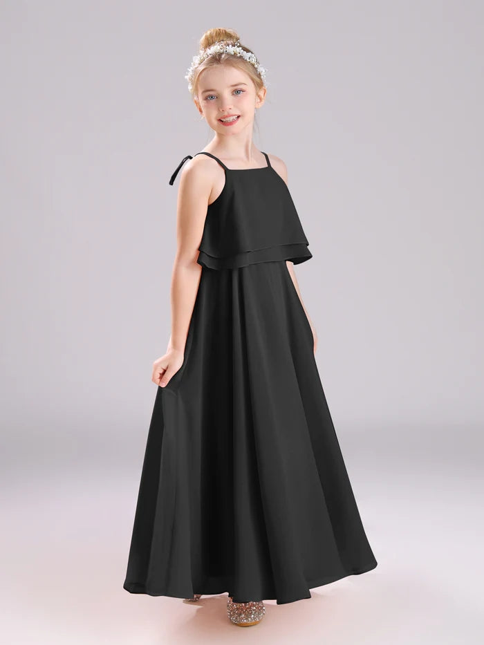 Girls Birthday Dresses Square Neck Spaghetti Straps Chiffon Floor-Length Junior Bridesmaid Dress/Party Dresses Girls Gidiondress