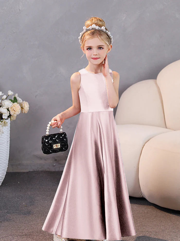 Girls Birthday Dresses Simple Sleeveless Satin Floor-Length Junior Bridesmaid Dress Girls Gidiondress
