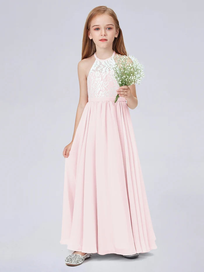 Lace Chiffon Junior Bridesmaid Dress For Child Birthday Evening Dress With Belt Gidiondress