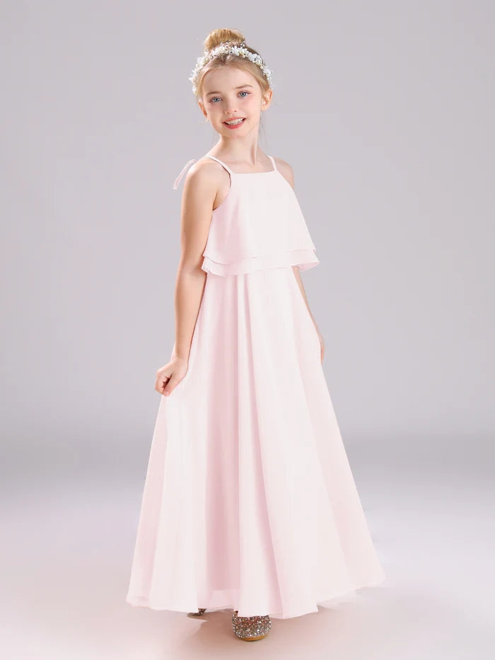Girls Birthday Dresses Square Neck Spaghetti Straps Chiffon Floor-Length Junior Bridesmaid Dress/Party Dresses Girls Gidiondress