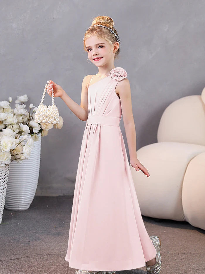 One-Shoulder Chiffon Floor-Length Junior Bridesmaid Dress/Party Dresses Girls Gidiondress