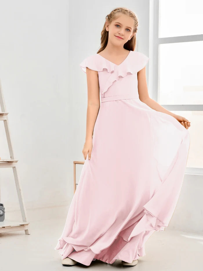 Floor-Length Chiffon Asymmetrical Junior Bridesmaid Dress/Girls Dress Girls Gidiondress