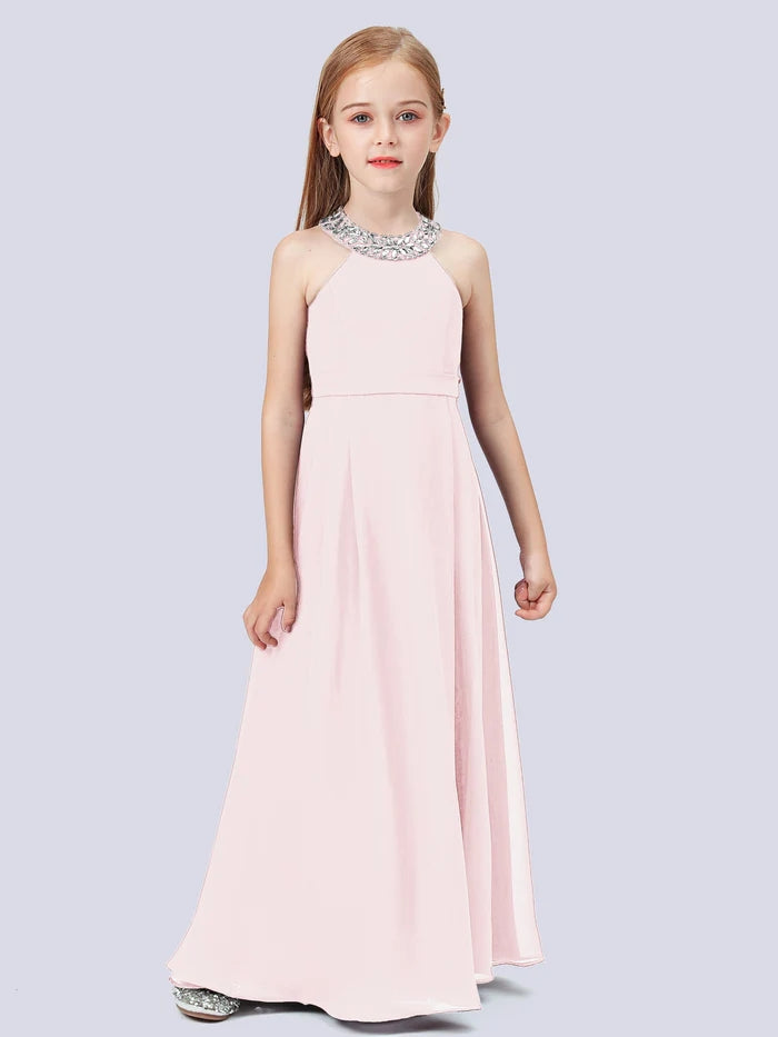 Chiffon Junior Bridesmaid Dress/Girls Birthday Dresses With Beads Gidiondress