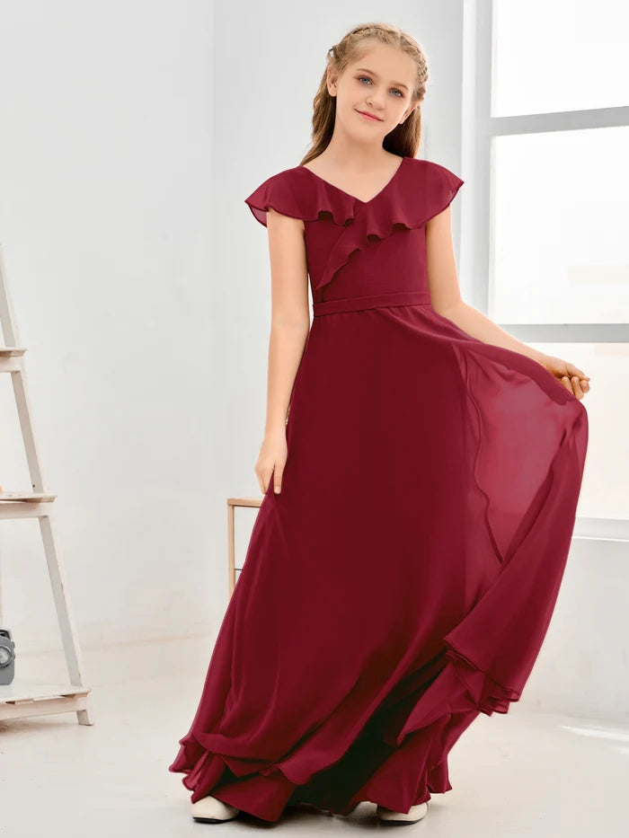 Floor-Length Chiffon Asymmetrical Junior Bridesmaid Dress/Girls Dress Girls Gidiondress