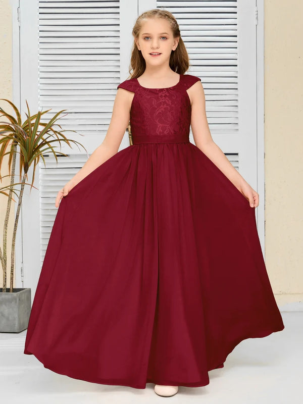 Floor-Length Pearl Pink Chiffon/Lace Junior Bridesmaid Dress/Girls dress Gidiondress