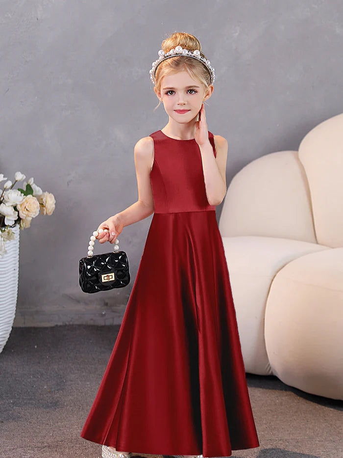 Girls Birthday Dresses Simple Sleeveless Satin Floor-Length Junior Bridesmaid Dress Girls Gidiondress
