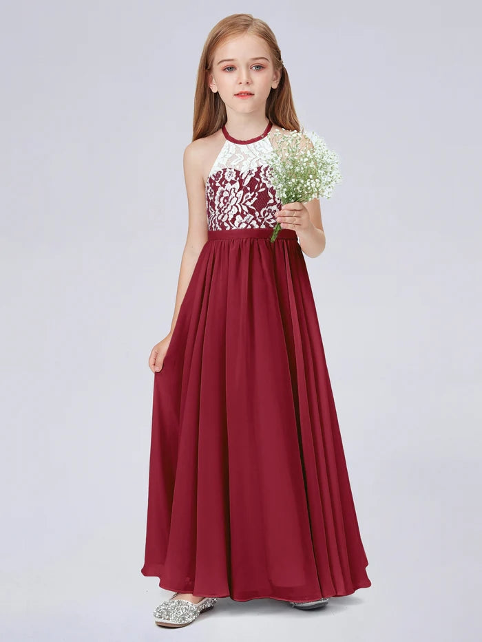 Lace Chiffon Junior Bridesmaid Dress For Child Birthday Evening Dress With Belt Gidiondress