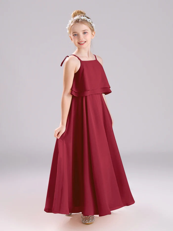 Girls Birthday Dresses Square Neck Spaghetti Straps Chiffon Floor-Length Junior Bridesmaid Dress/Party Dresses Girls Gidiondress