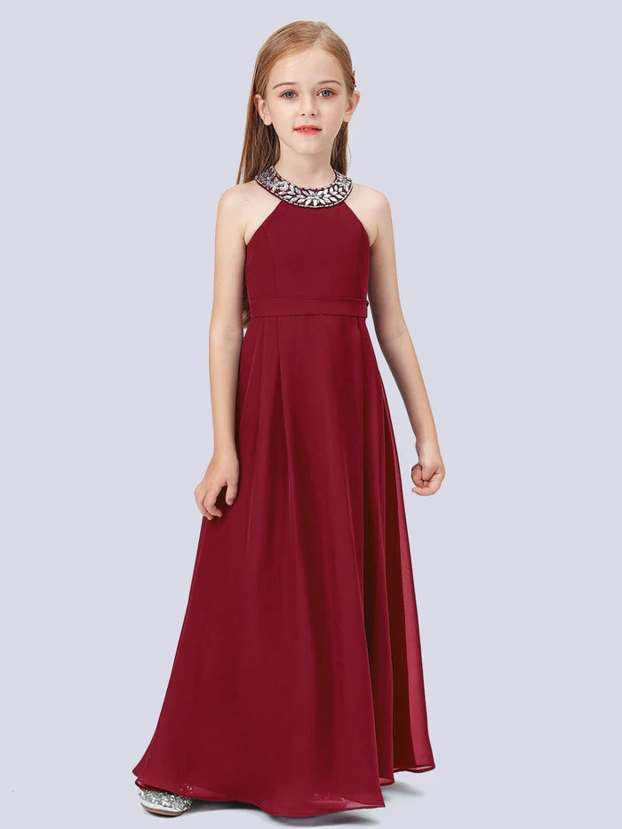 Chiffon Junior Bridesmaid Dress/Girls Birthday Dresses With Beads Gidiondress