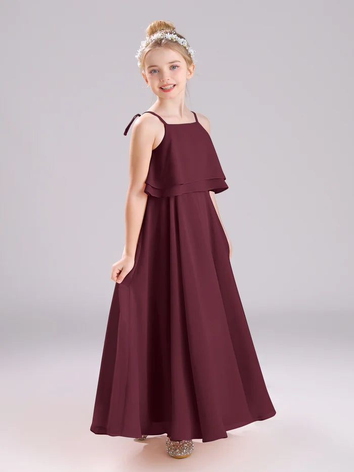 Girls Birthday Dresses Square Neck Spaghetti Straps Chiffon Floor-Length Junior Bridesmaid Dress/Party Dresses Girls Gidiondress Cabernet 12M