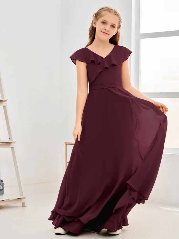 Floor-Length Chiffon Asymmetrical Junior Bridesmaid Dress/Girls Dress Girls Gidiondress