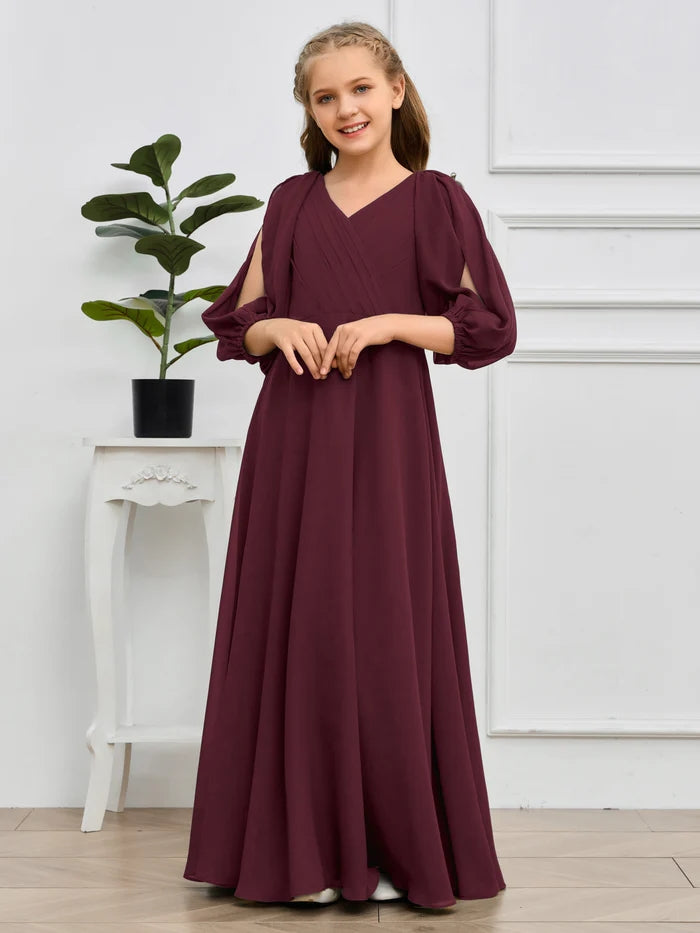 A-line V-Neck Floor-Length Chiffon Junior Bridesmaid Dresses Girls Gidiondress