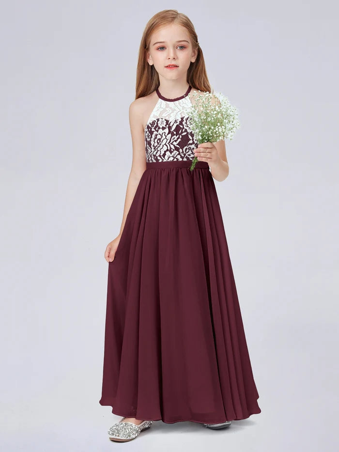 Lace Chiffon Junior Bridesmaid Dress For Child Birthday Evening Dress With Belt Gidiondress