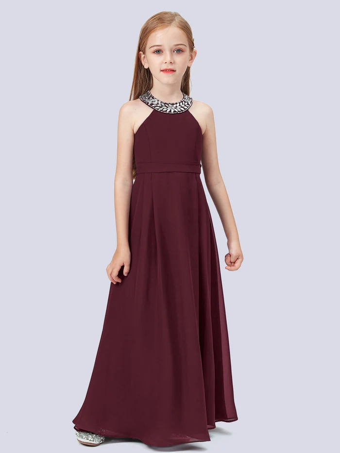 Chiffon Junior Bridesmaid Dress/Girls Birthday Dresses With Beads Gidiondress