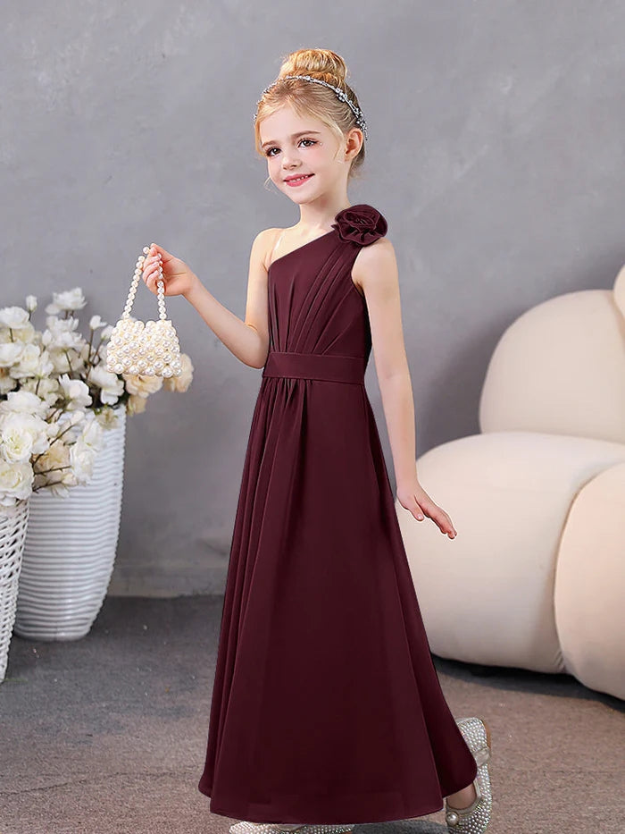 One-Shoulder Chiffon Floor-Length Junior Bridesmaid Dress/Party Dresses Girls Gidiondress