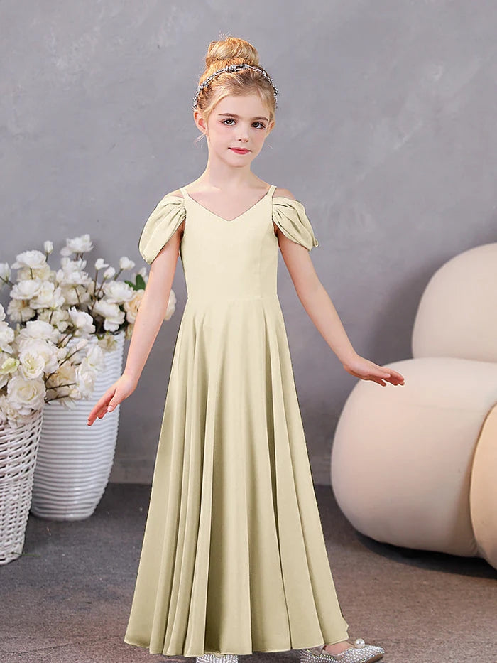 Girls Birthday Dresses V-Neck Chiffon Floor-Length Junior Bridesmaid Dress/Party Dresses Girls Gidiondress