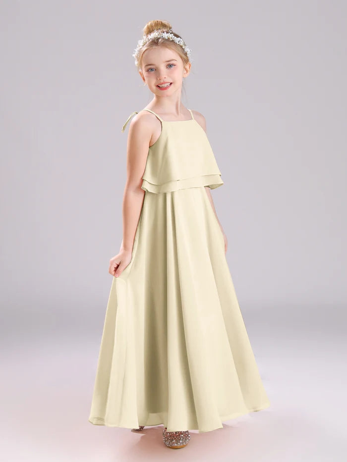 Girls Birthday Dresses Square Neck Spaghetti Straps Chiffon Floor-Length Junior Bridesmaid Dress/Party Dresses Girls Gidiondress