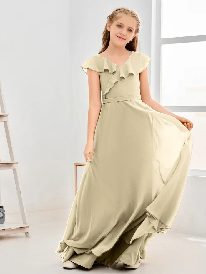 Floor-Length Chiffon Asymmetrical Junior Bridesmaid Dress/Girls Dress Girls Gidiondress