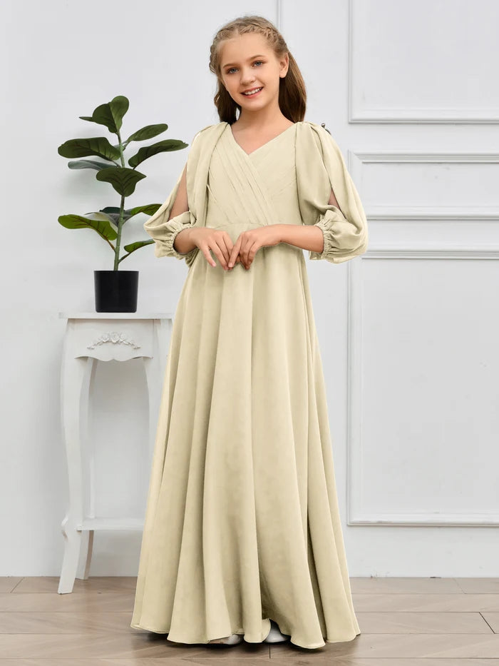 A-line V-Neck Floor-Length Chiffon Junior Bridesmaid Dresses Girls Gidiondress