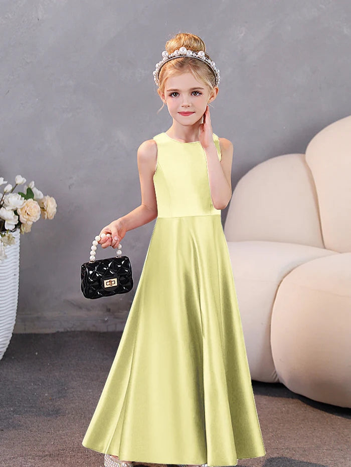 Girls Birthday Dresses Simple Sleeveless Satin Floor-Length Junior Bridesmaid Dress Girls Gidiondress Daffodil 12M