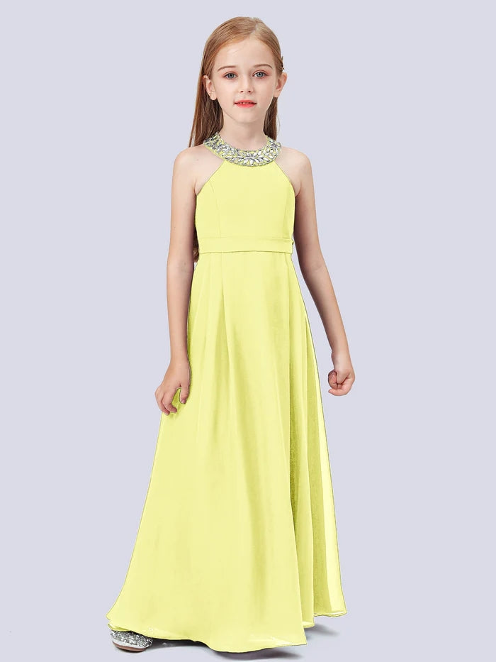 Chiffon Junior Bridesmaid Dress/Girls Birthday Dresses With Beads/Belt Gidiondress