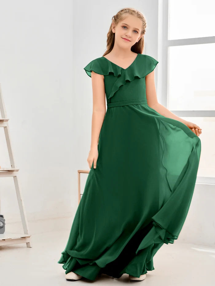 Floor-Length Chiffon Asymmetrical Junior Bridesmaid Dress/Girls Dress Girls Gidiondress