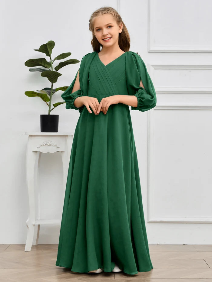 A-line V-Neck Floor-Length Chiffon Junior Bridesmaid Dresses Girls Gidiondress