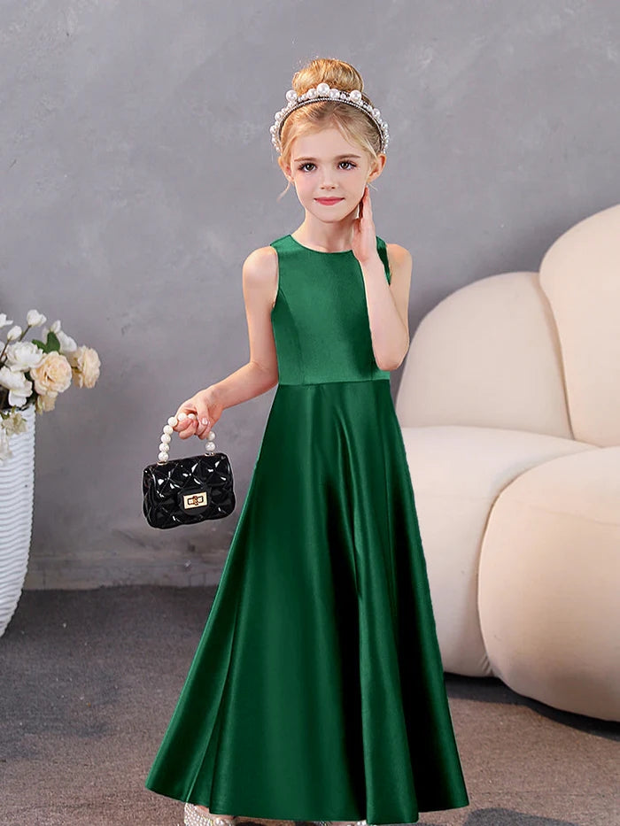 Girls Birthday Dresses Simple Sleeveless Satin Floor-Length Junior Bridesmaid Dress Girls Gidiondress