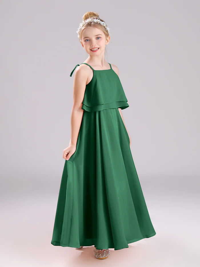 Girls Birthday Dresses Square Neck Spaghetti Straps Chiffon Floor-Length Junior Bridesmaid Dress/Party Dresses Girls Gidiondress Dark Green 12M