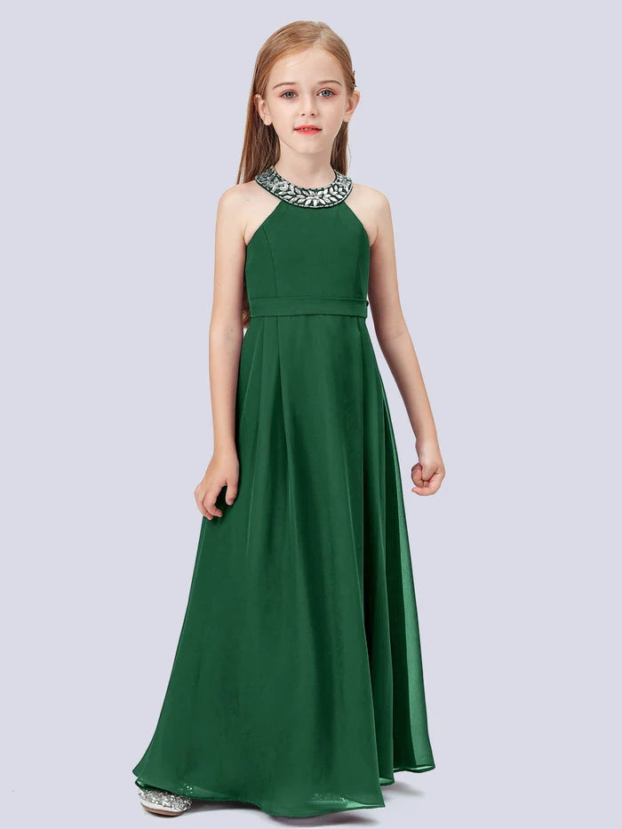 Chiffon Junior Bridesmaid Dress/Girls Birthday Dresses With Beads Gidiondress