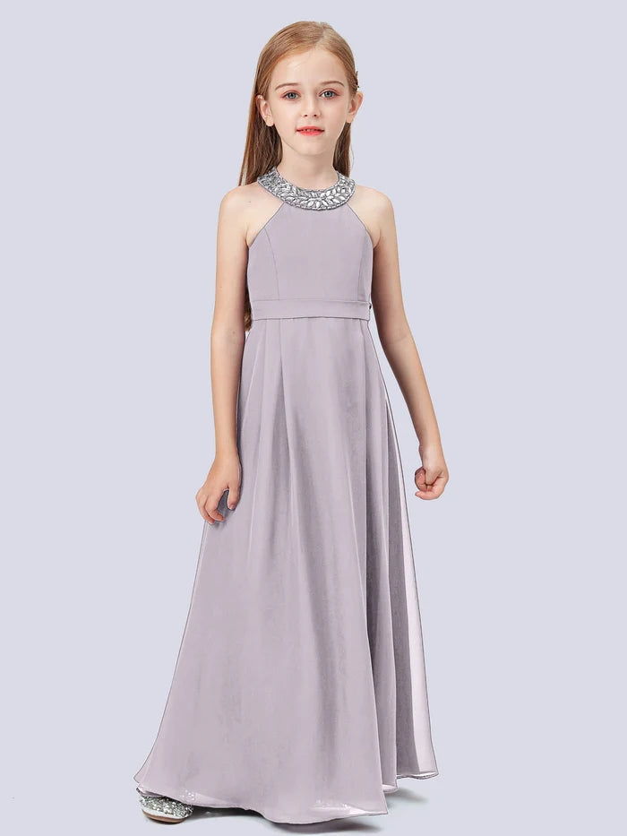 Chiffon Junior Bridesmaid Dress/Girls Birthday Dresses With Beads Gidiondress
