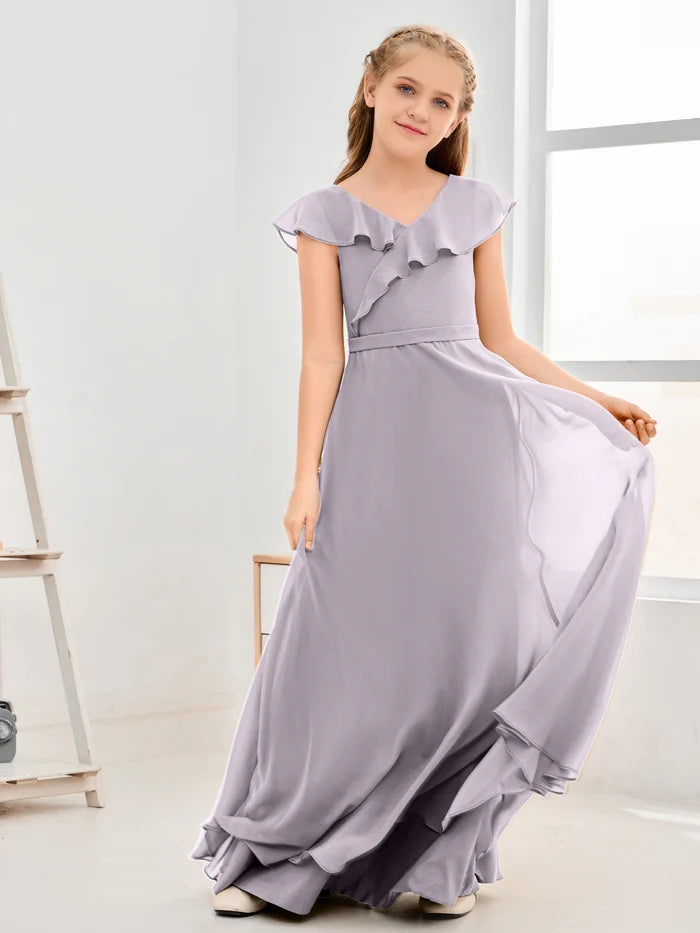 Floor-Length Chiffon Asymmetrical Junior Bridesmaid Dress/Girls Dress Girls Gidiondress