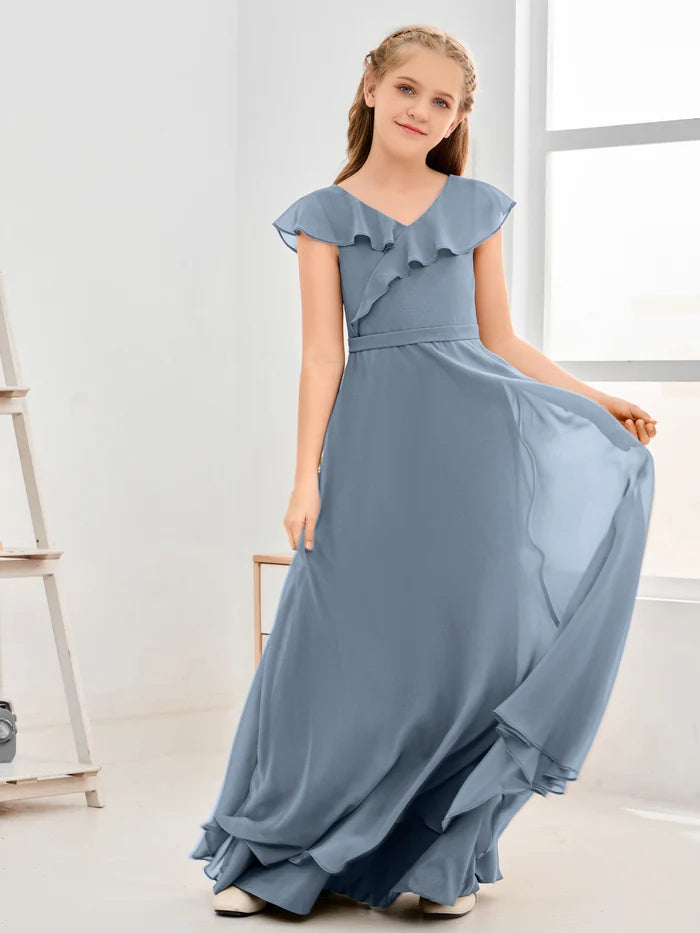 Floor-Length Chiffon Asymmetrical Junior Bridesmaid Dress/Girls Dress Girls Gidiondress