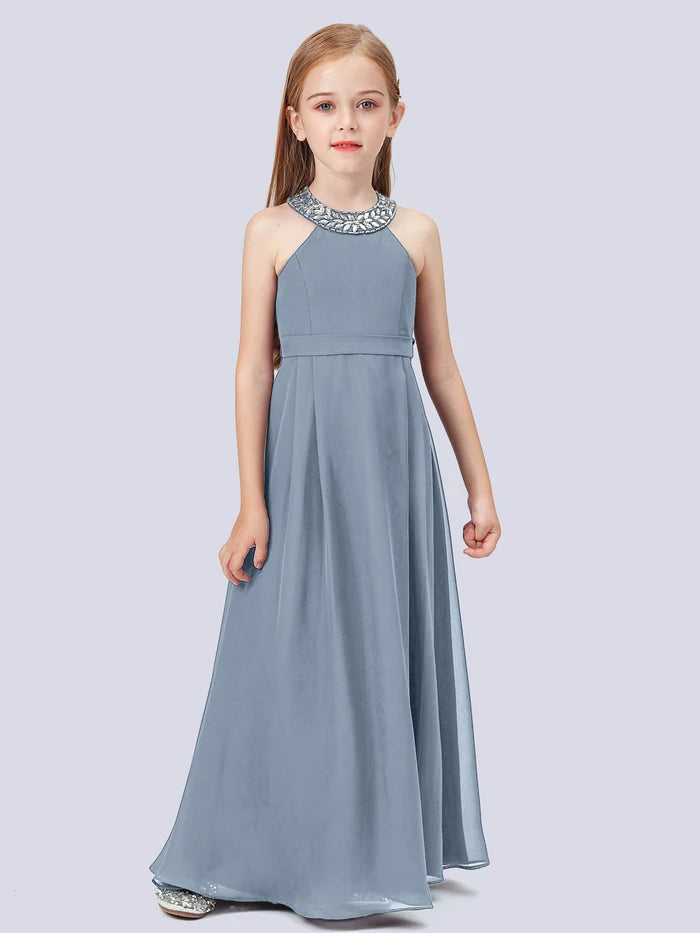 Chiffon Junior Bridesmaid Dress/Girls Birthday Dresses With Beads Gidiondress