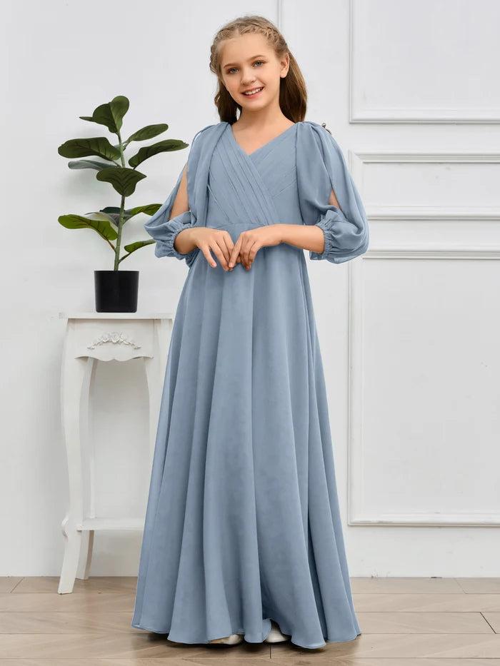 A-line V-Neck Floor-Length Chiffon Junior Bridesmaid Dresses Girls Gidiondress