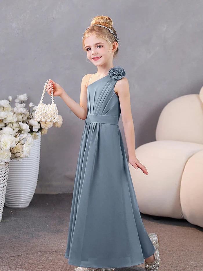 One-Shoulder Chiffon Floor-Length Junior Bridesmaid Dress/Party Dresses Girls Gidiondress