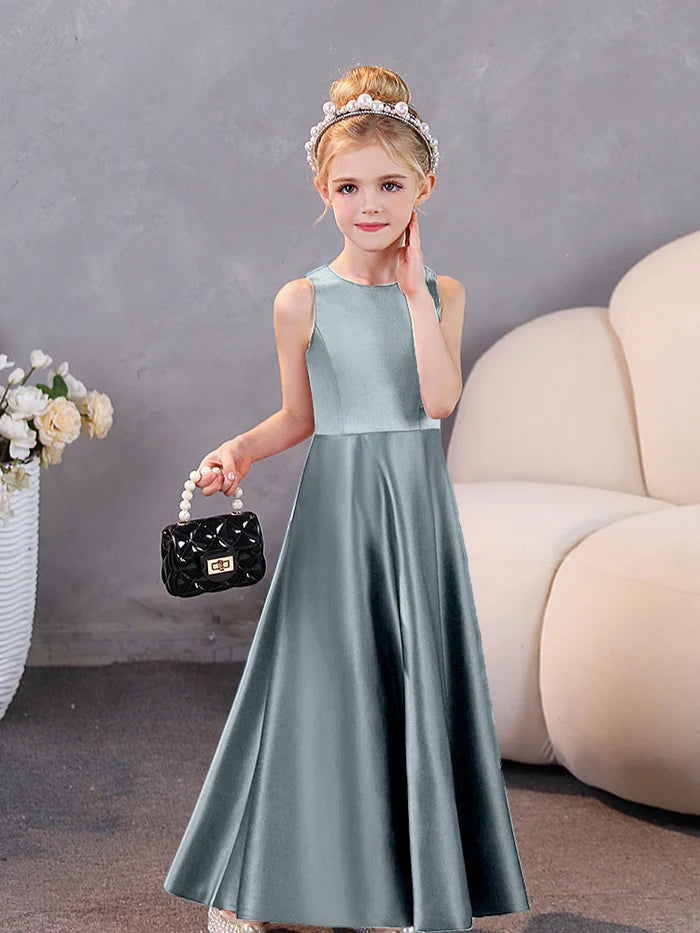 Girls Birthday Dresses Simple Sleeveless Satin Floor-Length Junior Bridesmaid Dress Girls Gidiondress