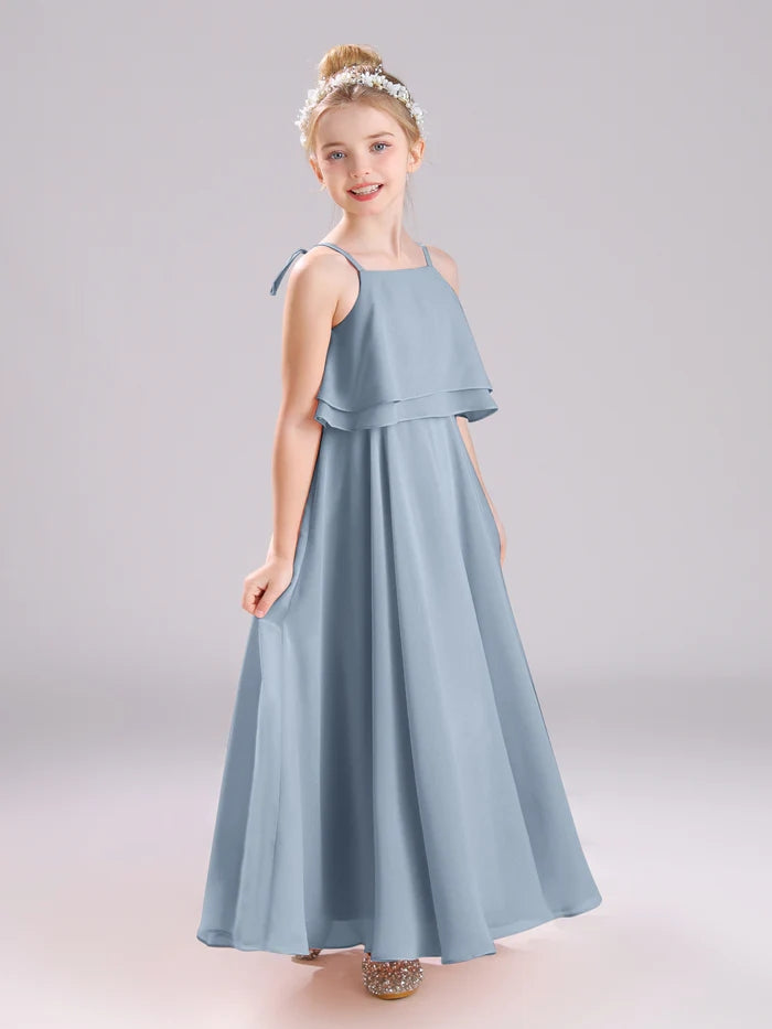 Girls Birthday Dresses Square Neck Spaghetti Straps Chiffon Floor-Length Junior Bridesmaid Dress/Party Dresses Girls Gidiondress