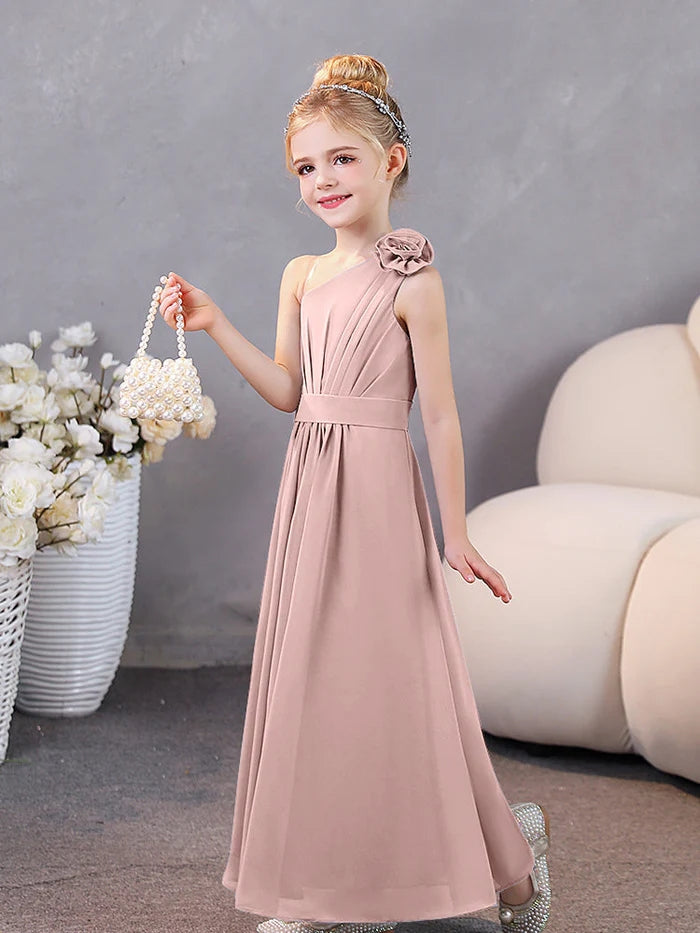 One-Shoulder Chiffon Floor-Length Junior Bridesmaid Dress/Party Dresses Girls Gidiondress