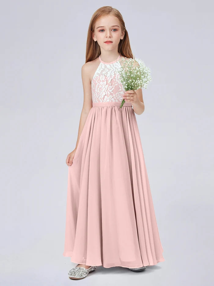 Lace Chiffon Junior Bridesmaid Dress For Child Birthday Evening Dress With Belt Gidiondress